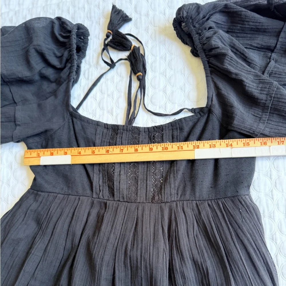 Free People Let’s Be Friends Black Summer Midi Dress Women’s Size S Puff Sleeve - Picture 10 of 16